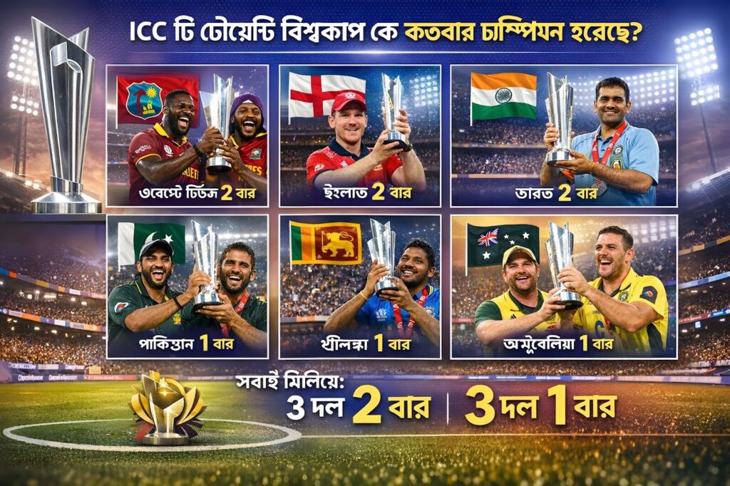 ICC T-20 বিশ্বকাপে কে কতবার Champion হয়েছে
